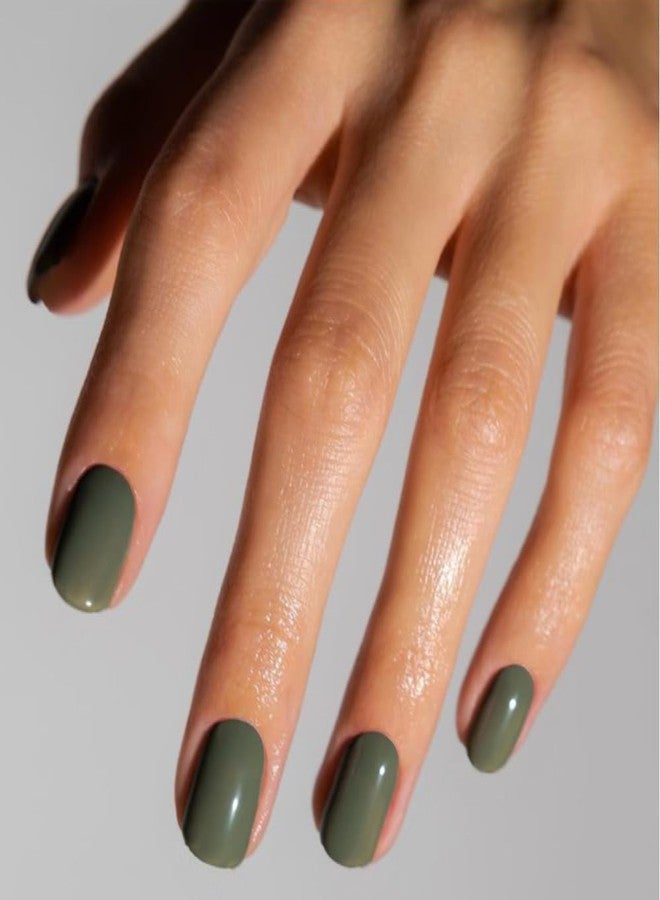 KQueenest Olive Green Press on Nails Short Square, Glazed Acrylic Nails Press on Solid Color, Natural Fake Nails Short, Reusable Stick on Nails for Women Finger Wear 24 Pcs - Image 3